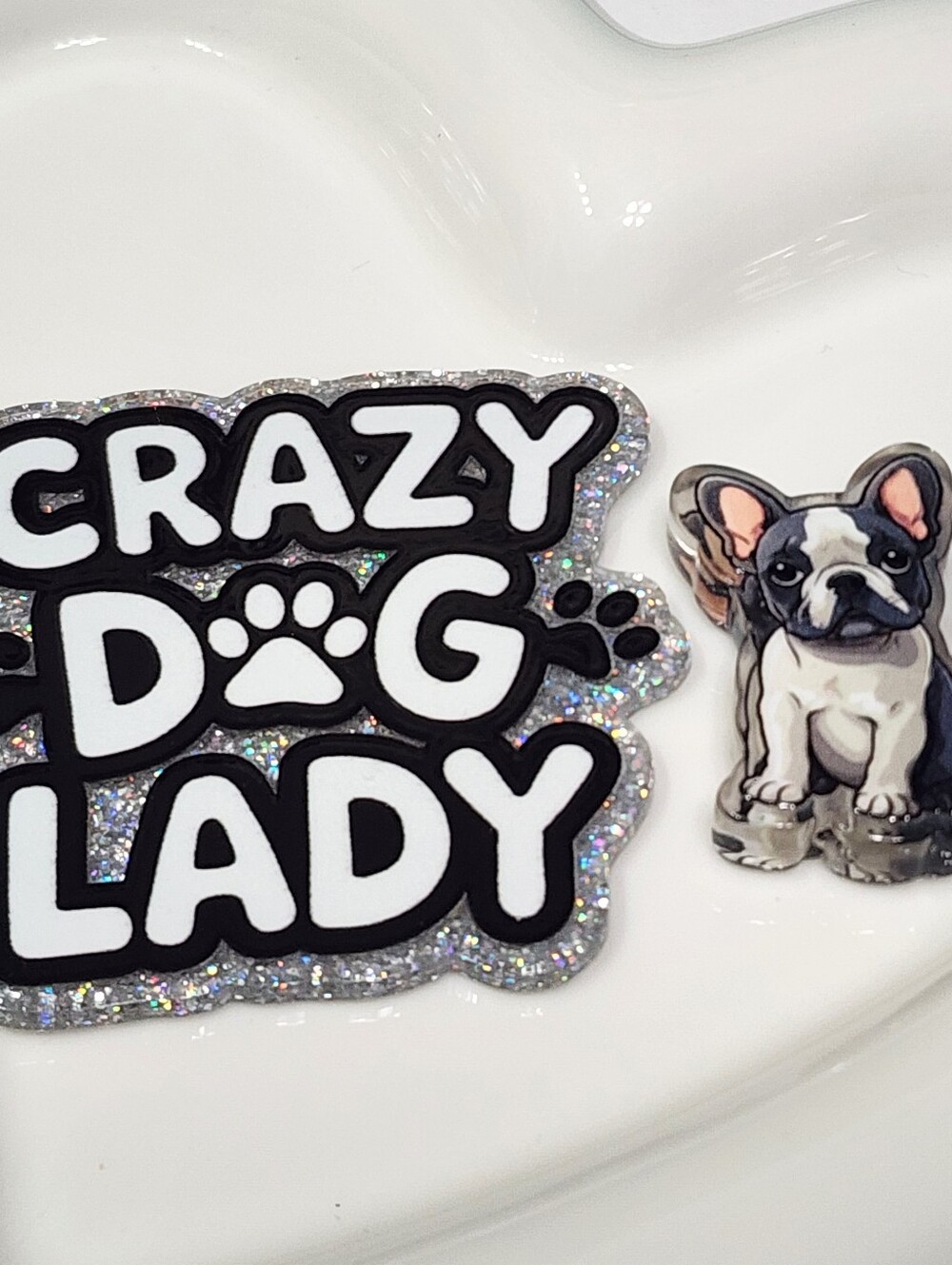 Crazy Dog Lady Flatback Focal Bead French Bulldog Badge Beaded Pen Crafts Magnet